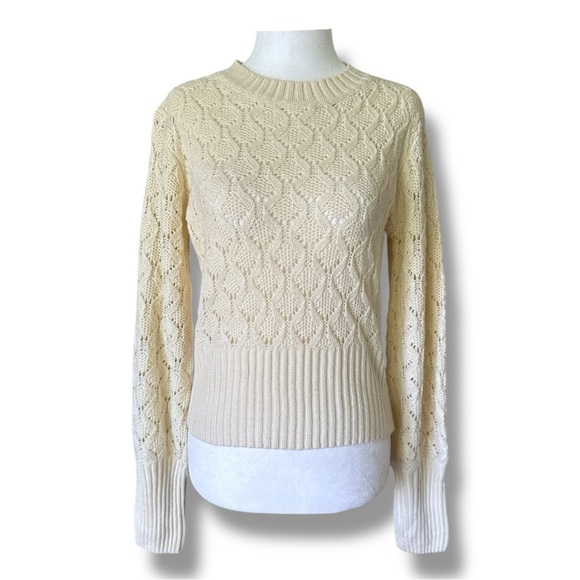 Cream Lace Pattern Knit Crew Neck Sweater - Picture 2 of 13
